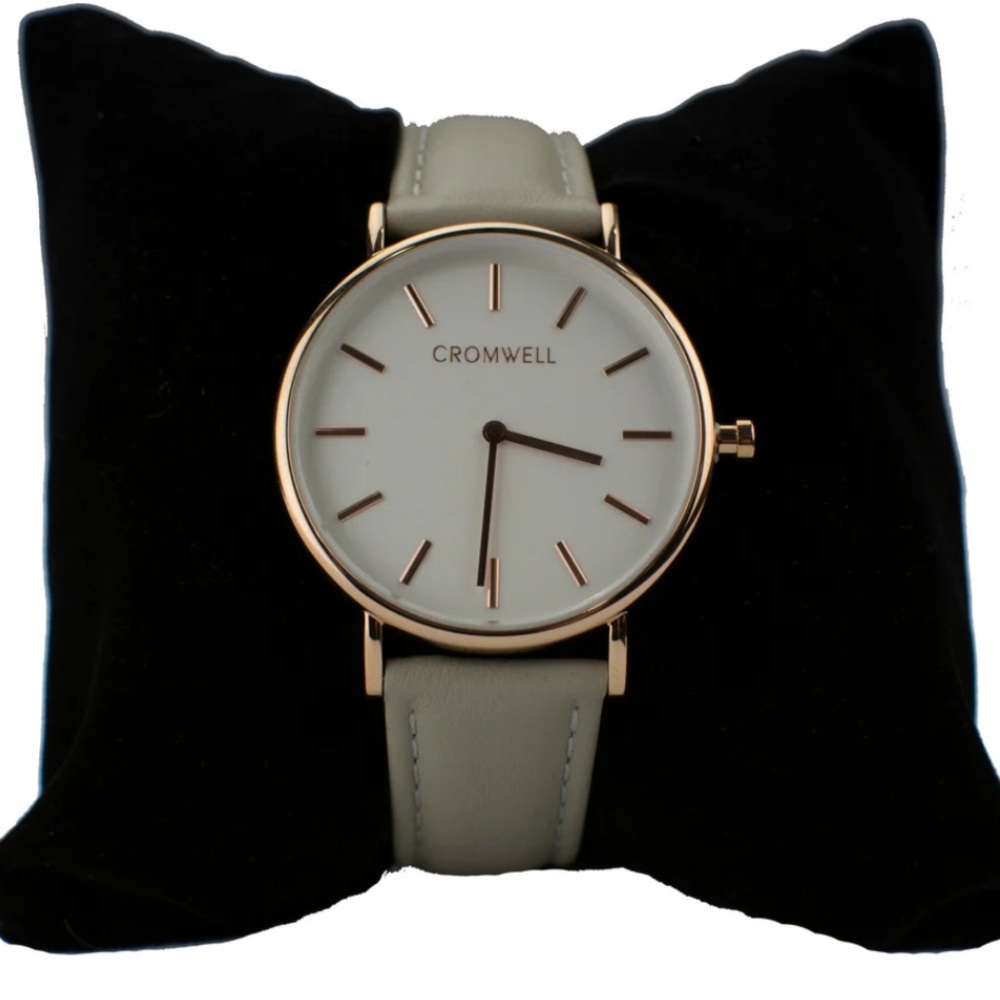 Watch 36MM - Rose Gold Case w White Face, Dove Gray Leather Band